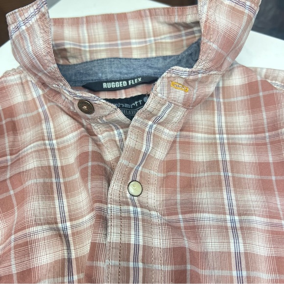 Carhartt Rugged Flex Nutmeg Plaid Relaxed Short Sleeve Snap Western Shirt - Sz L - Picture 15 of 16